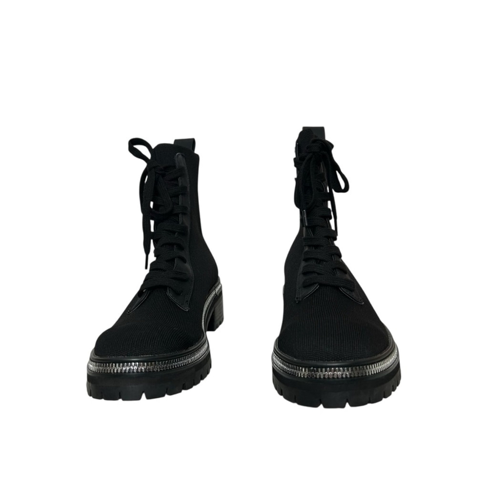 Steven New York Black Silver Firenze Stretch Knit Combat Booties Women’s Sz 8.5 - Picture 7 of 14